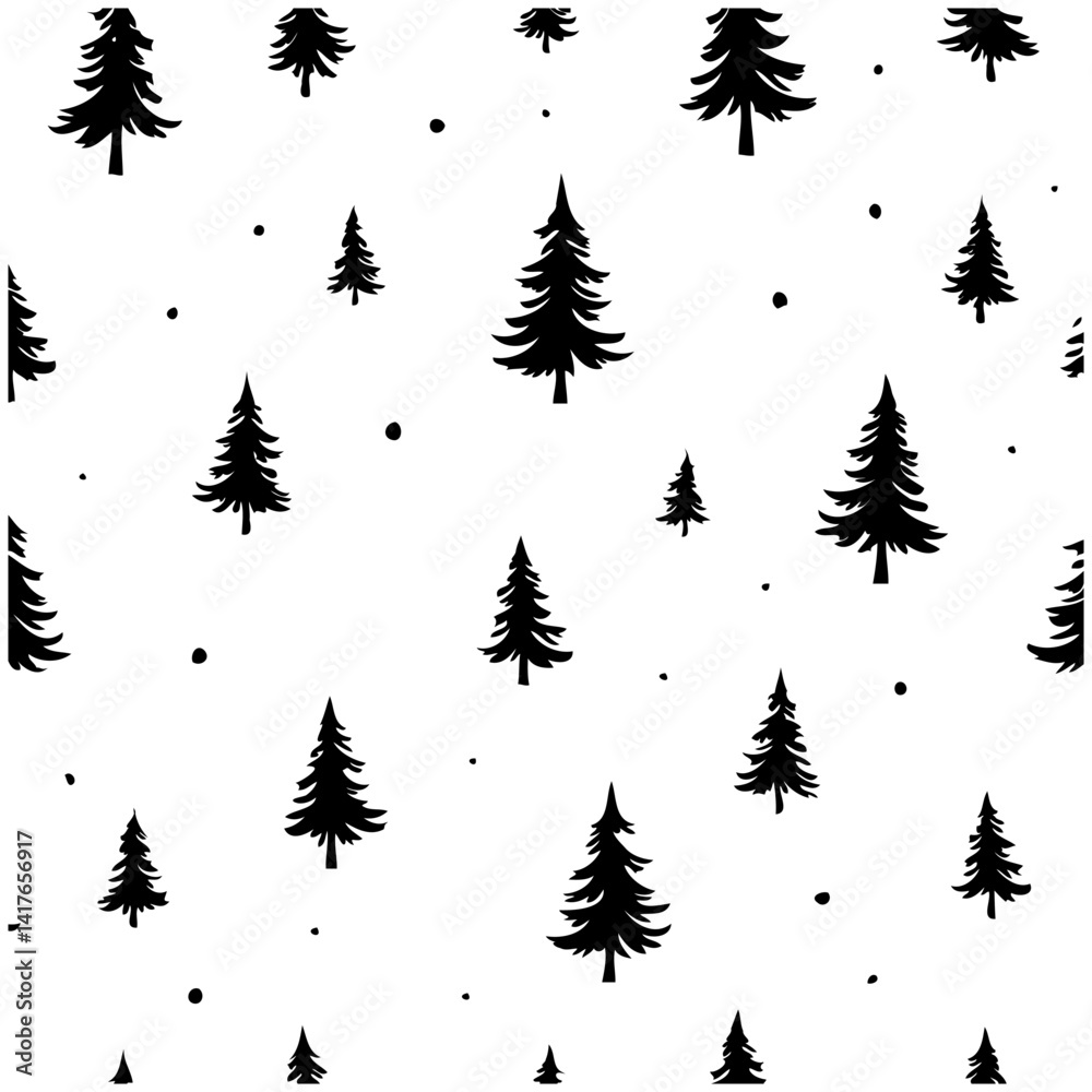 Obraz premium Seamless Minimalist Pattern with Black Fir Trees