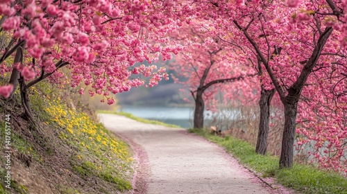 Pink Cherry Blossoms Pathway