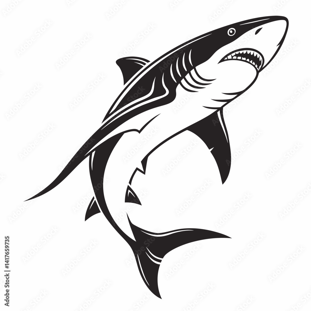 Fototapeta premium Shark vector silhouette black design white background
