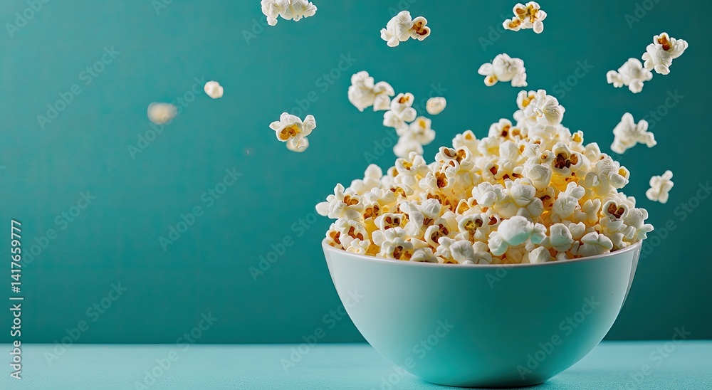 Popcorn in a bowl, flying kernels Popcorn in a bowl, flying kernels