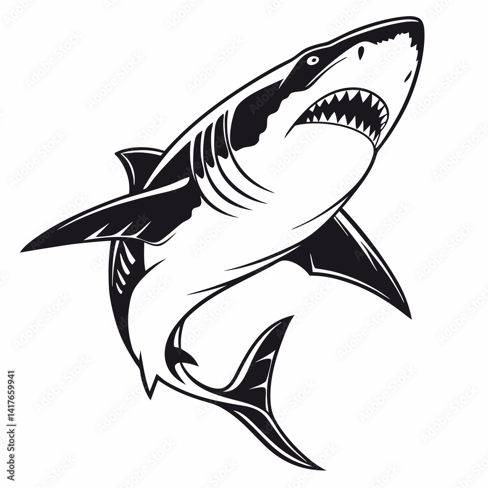 Fototapeta premium Shark vector silhouette black design white background