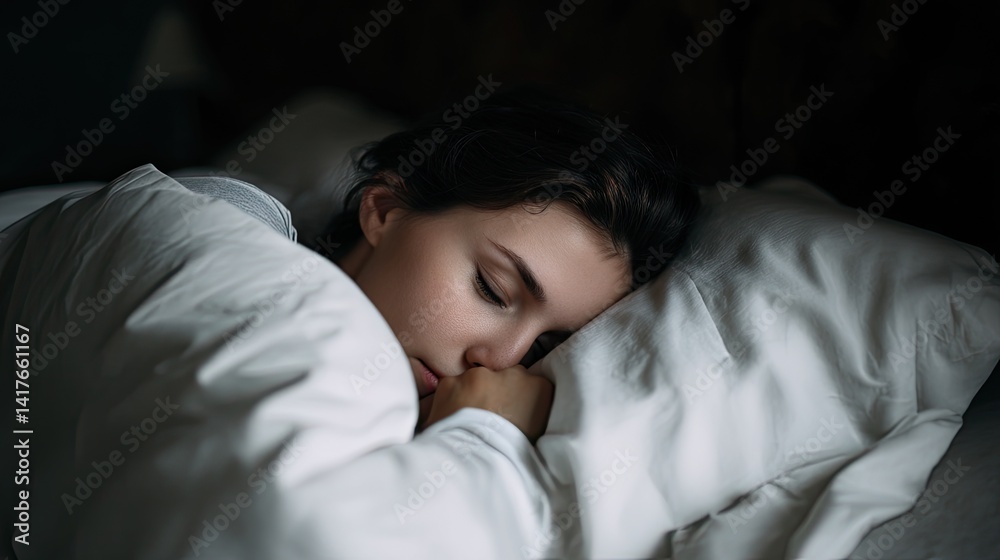 Close up of a Caucasian young woman sweet sleeping on white pillow. Captured in tranquility, the young woman enjoys a peaceful sleep on a soft, white pillow. Close up of a Caucasian young woman sweet sleeping on white pillow. Captured in tranquility, the young woman enjoys a peaceful sleep on a soft, white pillow.
