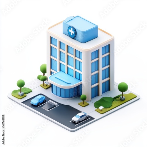 Hospital building isometric view on white background