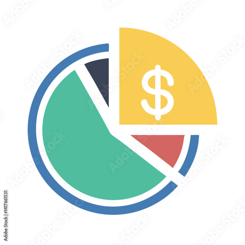 Financial Pie Chart Icon Representing Data Distribution and Budget Analysis