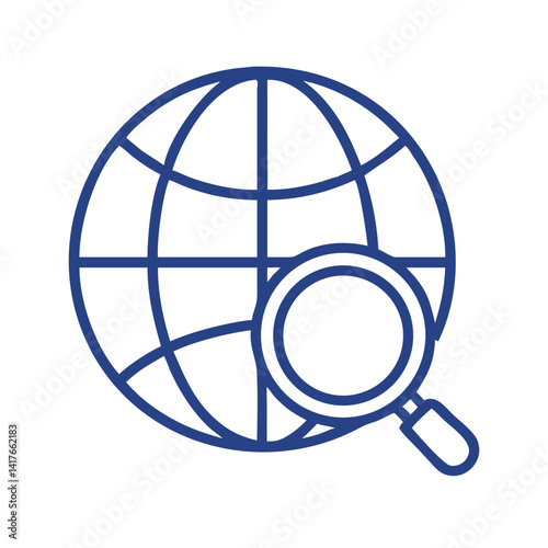 Globe with Magnifier Icon Representing Global Search and International Exploration