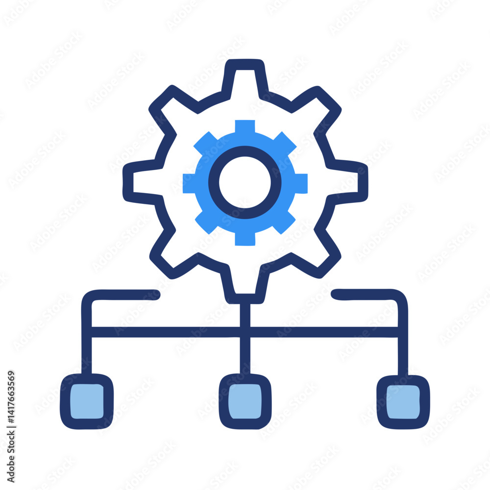 Network Gear Icon Representing Backend Configuration and System Setup Network Gear Icon Representing Backend Configuration and System Setup