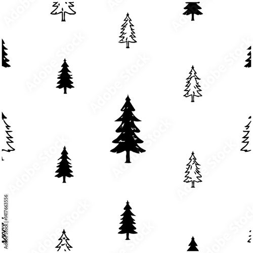 Hand-Drawn Monochrome Pine Tree Pattern Design