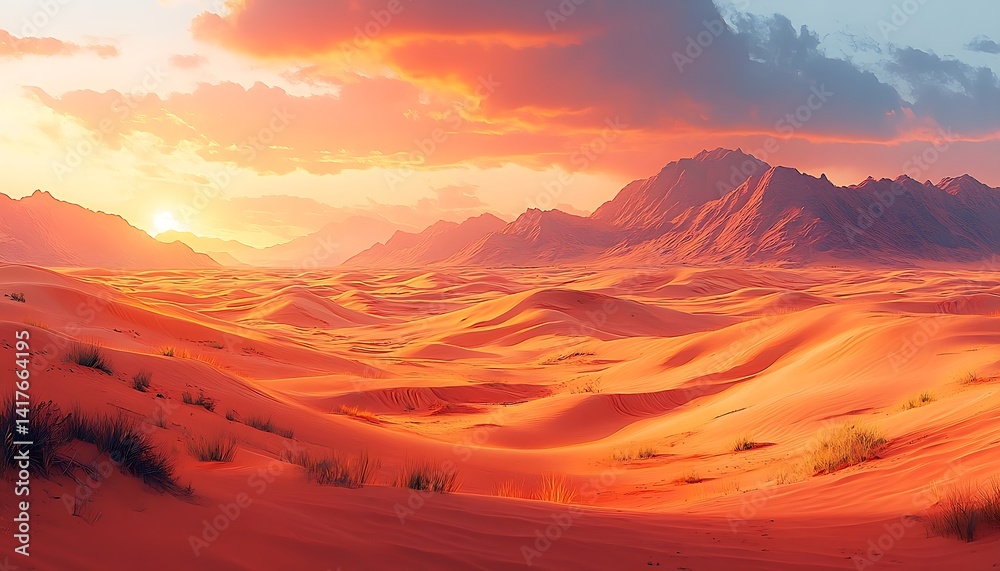 Naklejka premium Desert sunrise landscape panorama