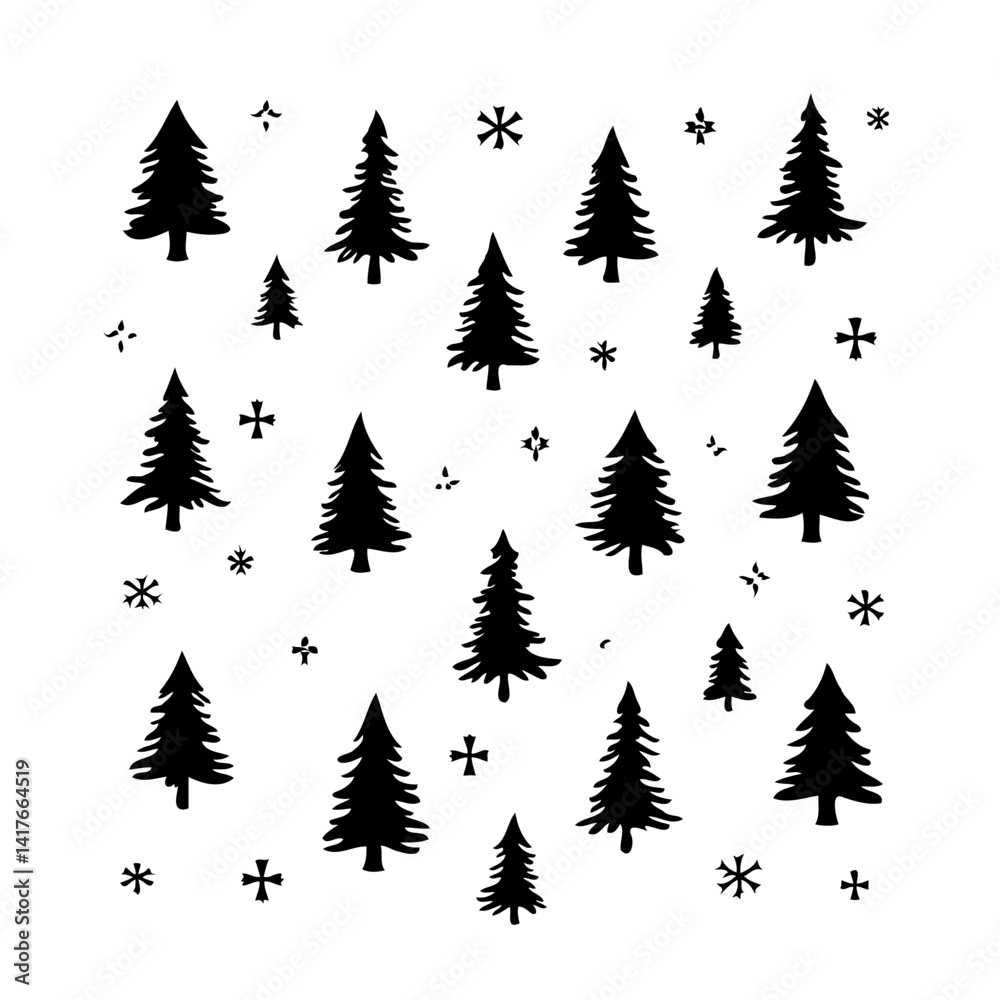 Obraz premium Winter Forest Silhouette Pattern Background Vector