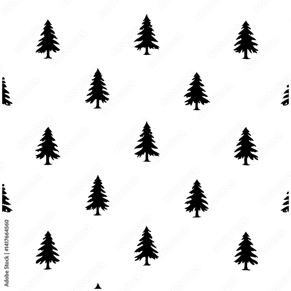 Obraz premium Monochrome evergreen tree pattern, seamless design
