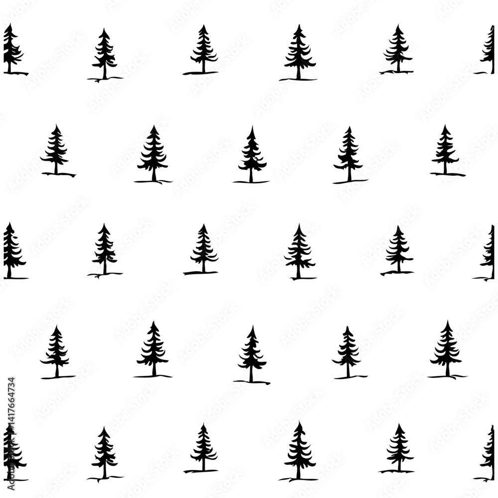 Fototapeta premium Monochrome Minimalist Evergreen Tree Pattern Design