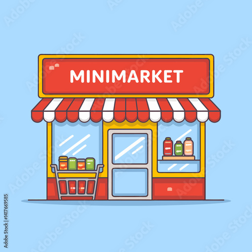 Cute Minimalist Minishop Front with Red Awning and Products