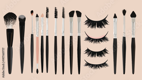 Professional Set of Applicators and Eyelashes Makeup Brushes Accessory