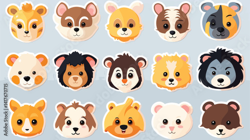 Adorable Stickers of Wild Baby Animal Faces - Ostrich & Grizzled Bear