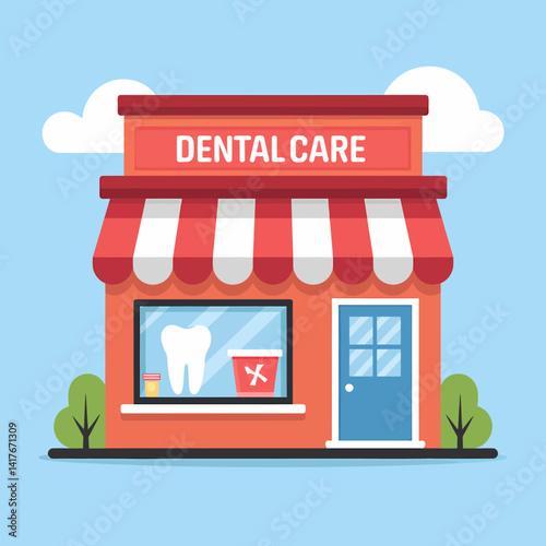 Dental Clinic Vector Illustration, Dentistry Building Facade, Tooth Healthcare