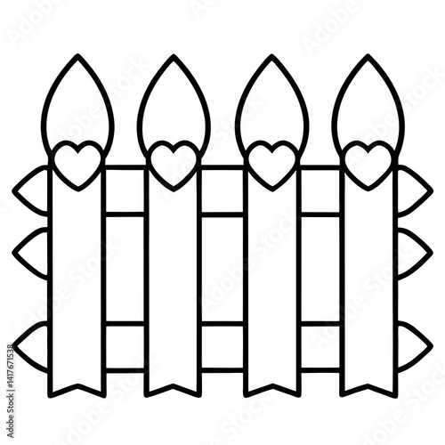 Heart-Themed Garden Fence Line Art Design