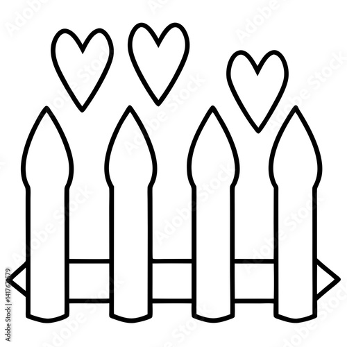 Heart-Themed Garden Fence Line Art Design