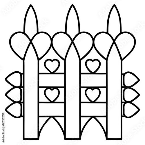 Heart-Themed Garden Fence Line Art Design