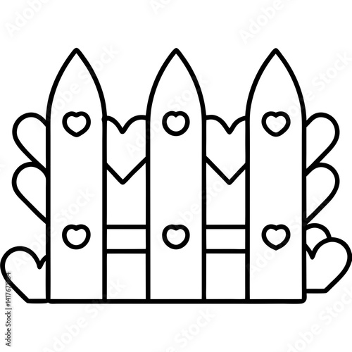 Heart-Themed Garden Fence Line Art Design