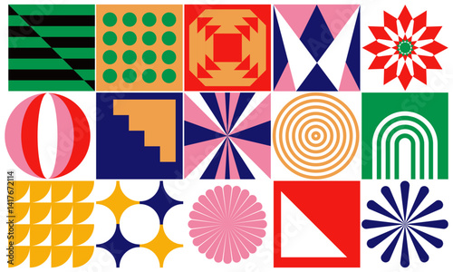 Swiss bauhaus shape background retro geometric grid illustration vector element, colorful, playfull, graphic event identity editable