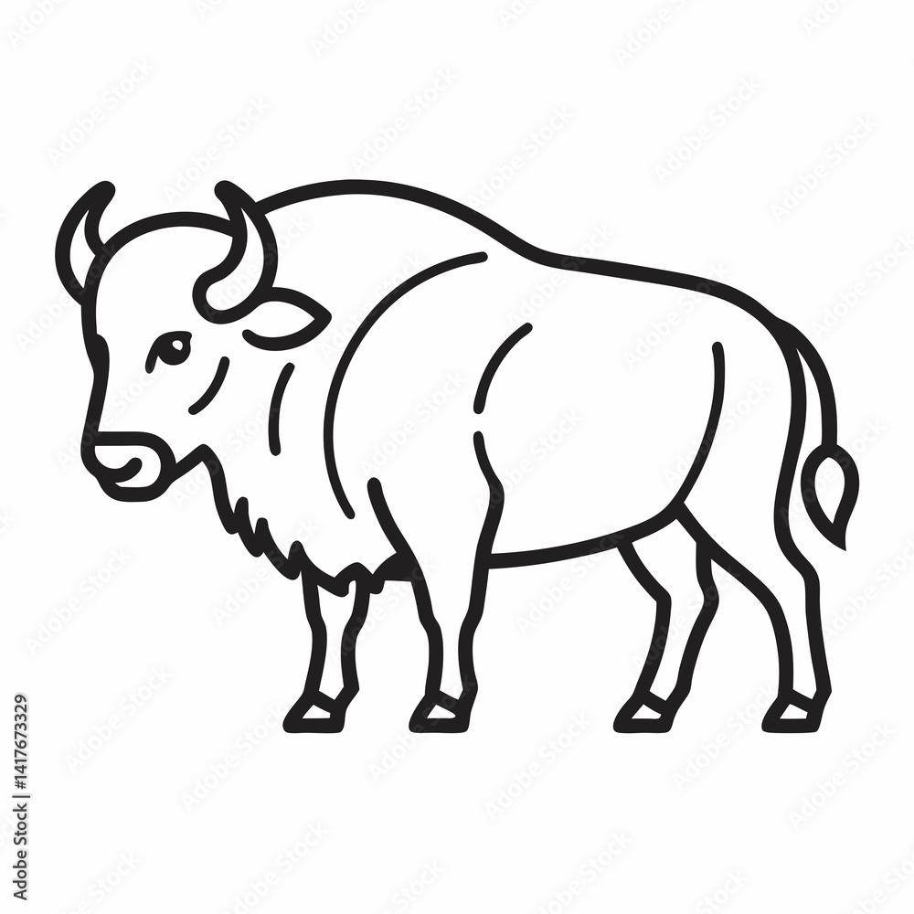 Fototapeta premium Simple a Bison line art vector white background