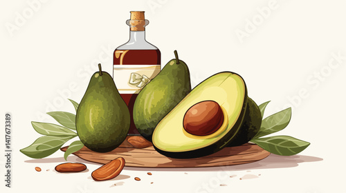 Natural Homemade Cosmetics Ingredients with Fresh Avocado for Skin Care Routine