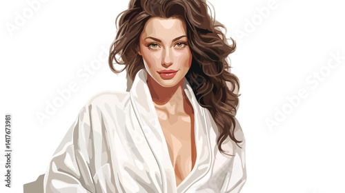Glamorous Young Woman in Bathrobe on White Background