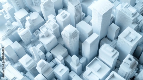Abstract city skyline, aerial view, modern urban, geometric shapes