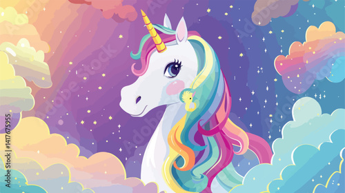 Vibrant Caricature Unicorn in Colorful Frame Illustration