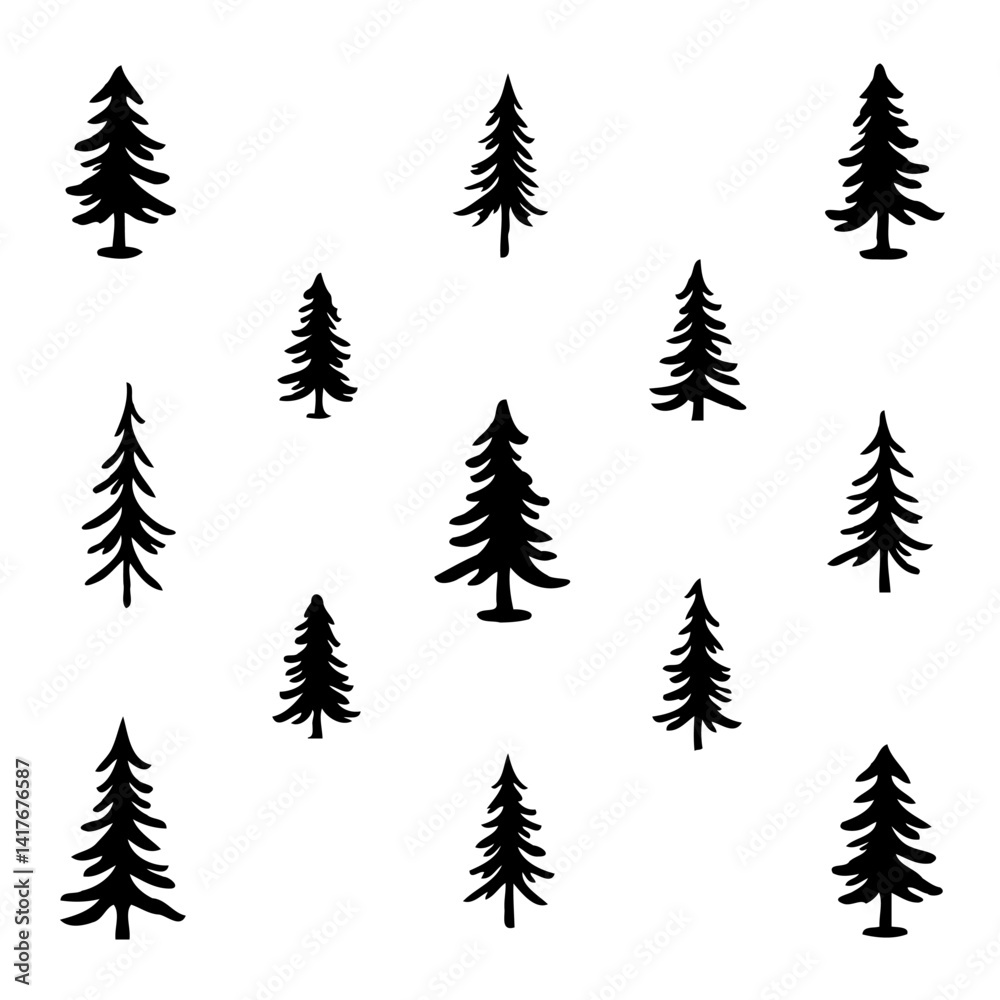 Obraz premium Monochrome evergreen trees simple forest pattern