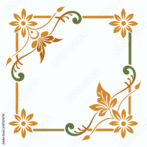 frame corner flower art, Vector illustration of decorative corner frame, white background golden design