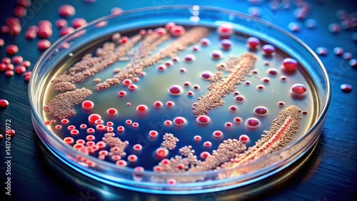 High-magnification microscopic image of Escherichia coli bacteria on a petri dish slide, Escherichia Coli, Scientific Image