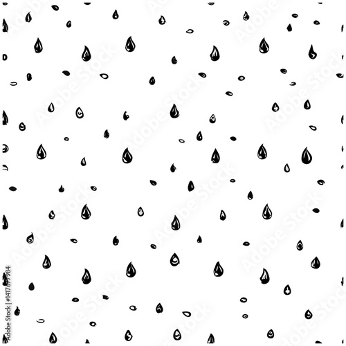 Hand Drawn Raindrops Seamless Pattern Black White