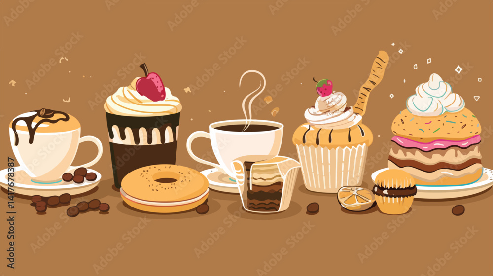 Sumptuous Food Design on Brown Background Vector Illustration