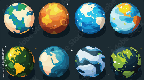 Planet Earth Icons and Sphere Vector Illustration