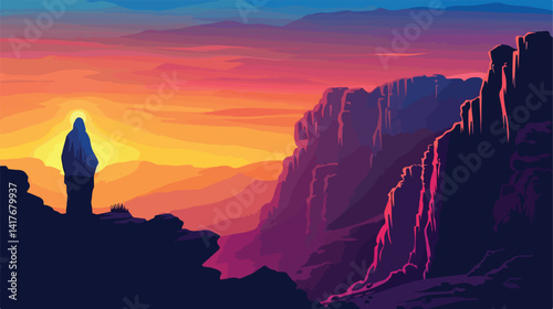 Jesus in Desert Scene Next to Rocks EPS Illustration
