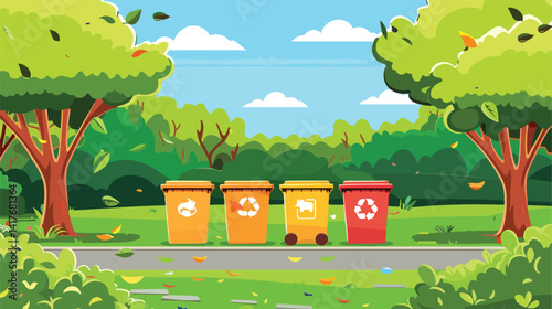 Sustainable Park with Recycle Bins Vector Illustration