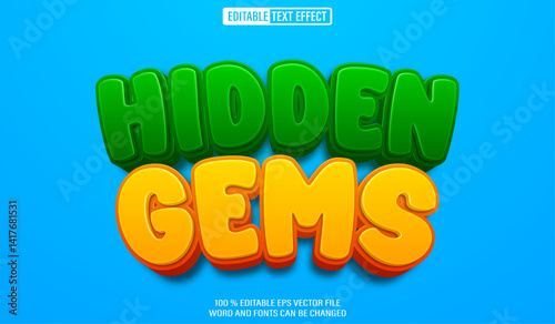 Editable 3d text style effect - Hidden Gems text effect Template