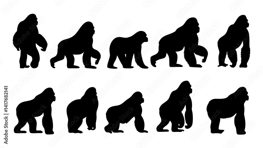 Naklejka premium set of gorilla silhouette vector on white background