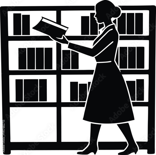 Silhouette of Librarian shelving books