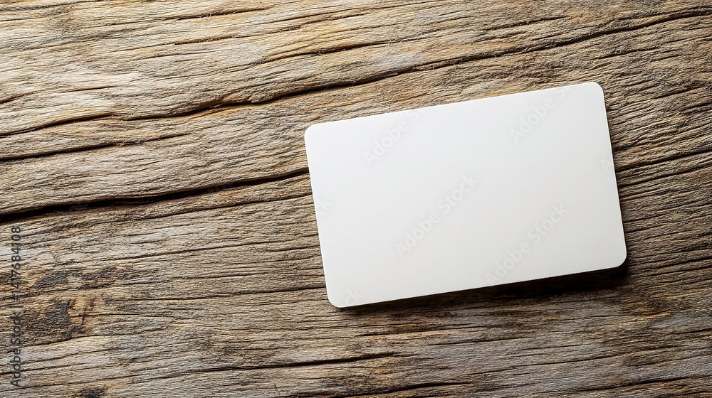 A blank white card rests on rustic aged wood, offering a simple yet elegant design space ready for your message. A blank white card rests on rustic aged wood, offering a simple yet elegant design space ready for your message.