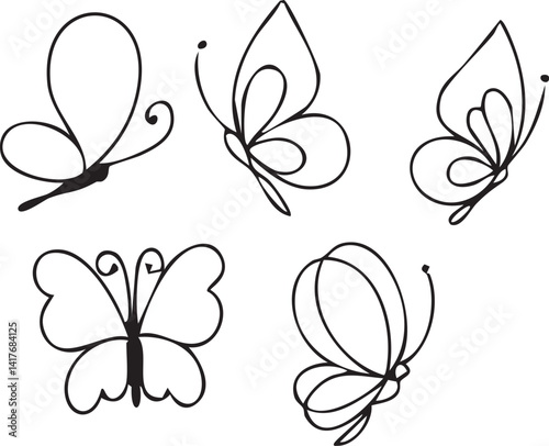 A set of butterflies minimalism element vector illustration