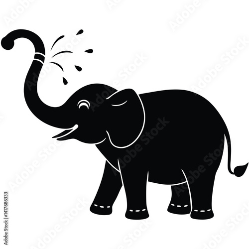 Elephant vector illustration isolated on white shows a large gray mammal with a trunk walking, a wild animal from the zoo
