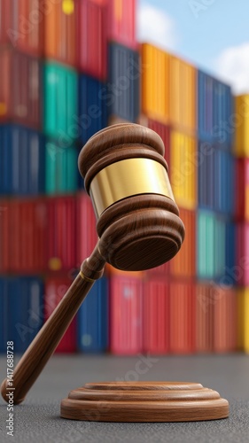 Wallpaper Mural Global tariffs trade conflict. Gavel Hitting Globe Over Background of Colorful Shipping Containers Torontodigital.ca