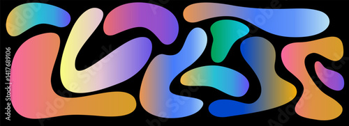 Abstract vector bubbles with a gradient on a black background. Organic liquid shapes. Irregular graphic elements with gradients