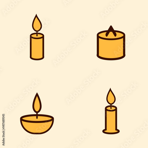 Collection of Lit Candle Illustrations in Minimal Style for Celebration and Meditation Themes