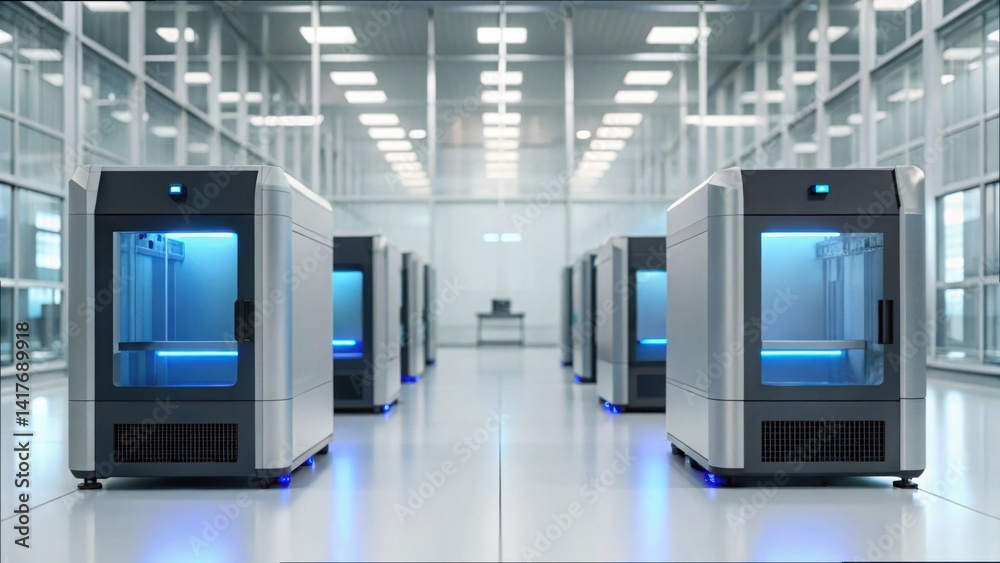 Naklejka premium Advanced Lab with Active Machines in a Modern Tech Environment