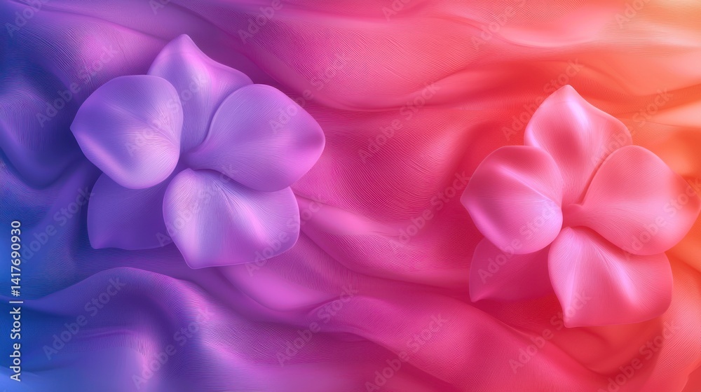 Fototapeta premium Abstract flowers on vibrant flowing fabric backdrop