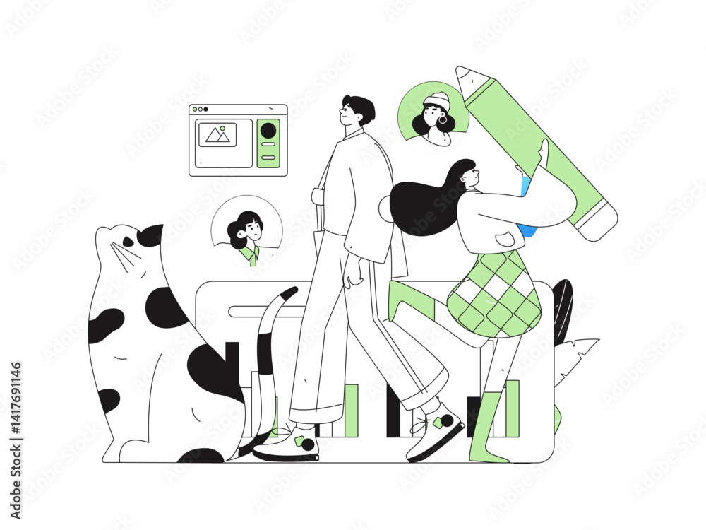 Fototapeta premium Flat vector illustration of business people operating work scene 