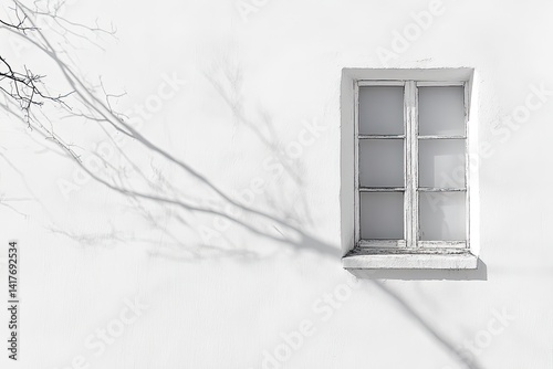 Whitewashed wall with window and shadow